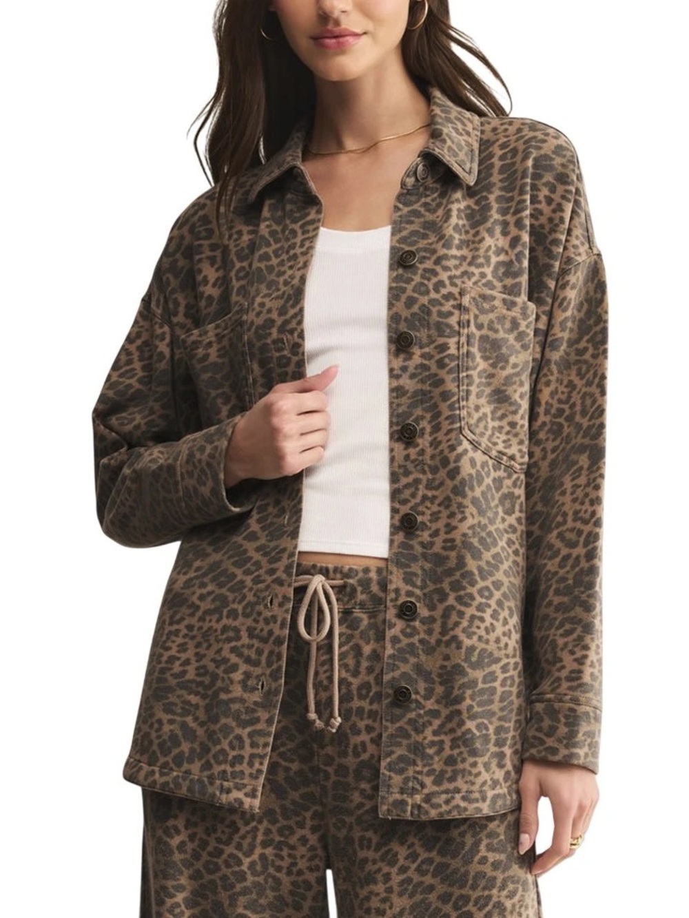 Z Supply Hunter Knit All Day Knit Leopard Jacket - Desert Tan NWT